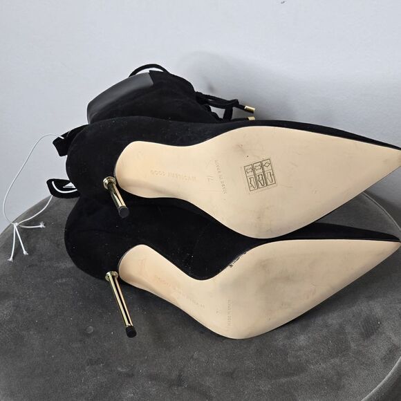 Good American Scandal Lace Up Stilleto Booties Faux Suede Black - Picture 7 of 9